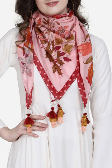 Floral Print Light Peach Color Pure Cotton Scarf